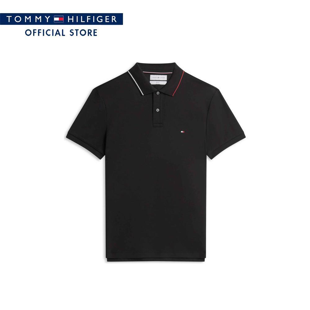 Tommy Hilfiger เสื้อโปโล ผู้ชาย รุ่น MW0MW43263 BDS - สีดำ ทรง Slim