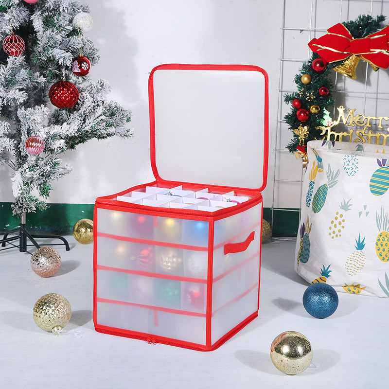 [Spot Goods]64Christmas ornament storage box 4 Layered transparent Christmas decoration ball storage
