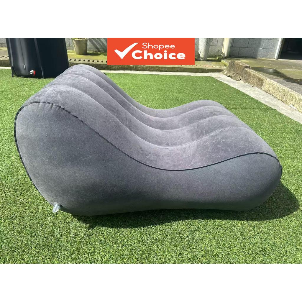 Inflatable Flocked Chaise Lazy Lounger Stavk, Ergonomic Portable Folding Chair for Home Relaxing & Outdoor Camping, Kerusi Sandar Dukuk, เก้าอี้เตียง