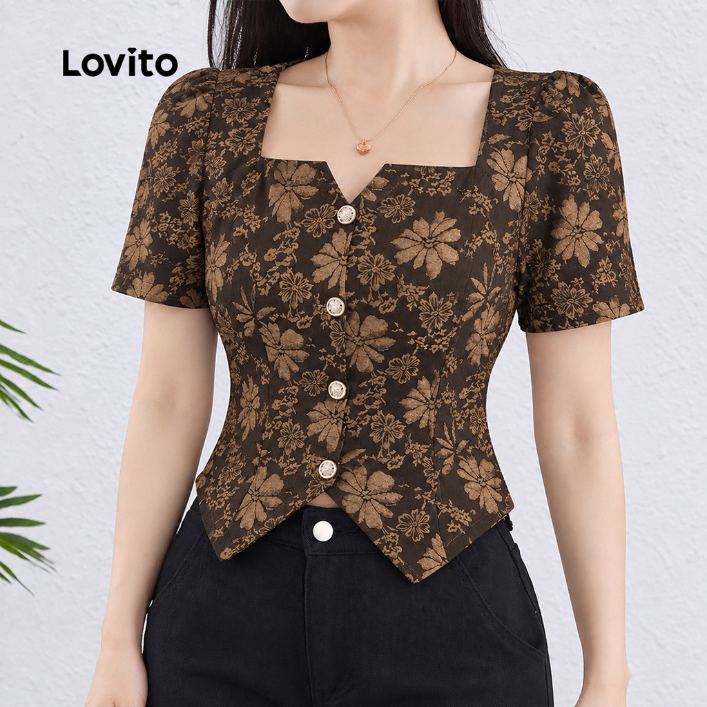 Lovito قميص نسائي أبيض بأزرار — صورة 6
