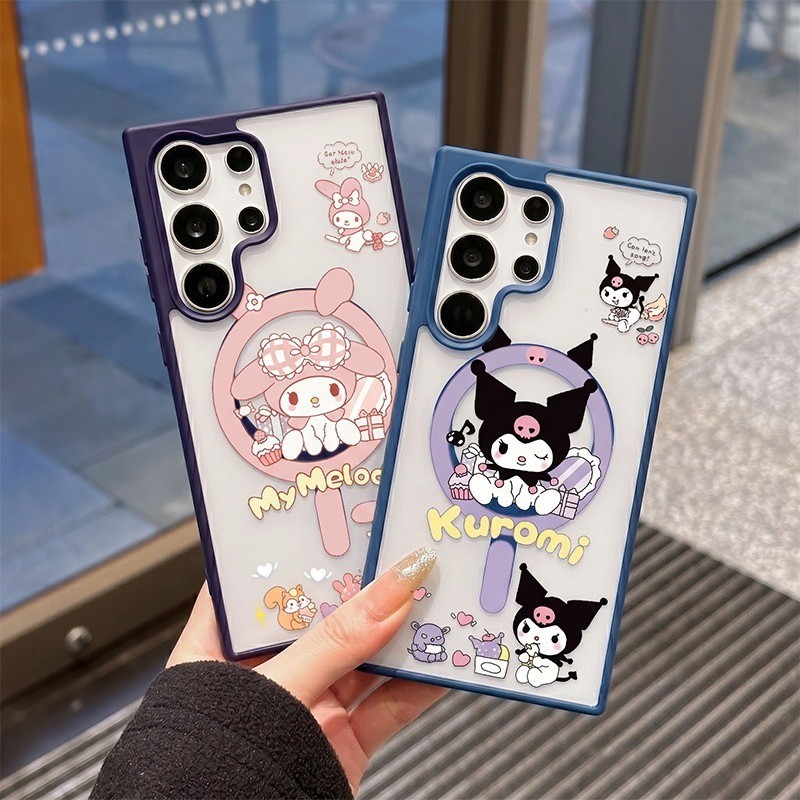 เคสแม่เหล็กใส ลาย Kuromi My Melody สำหรับ Samsung S26PLUS S25Ultra S24FE S23 A56 A55 A35 A15 ดีไซน์การ์ตูนคิวต์