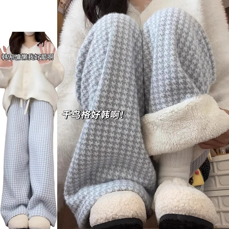 กางเกงขนแกะผู้หญิงสำหรับฤดูหนาวปี 2025 ดีไซน์ขากว้างจากผ้าหนา