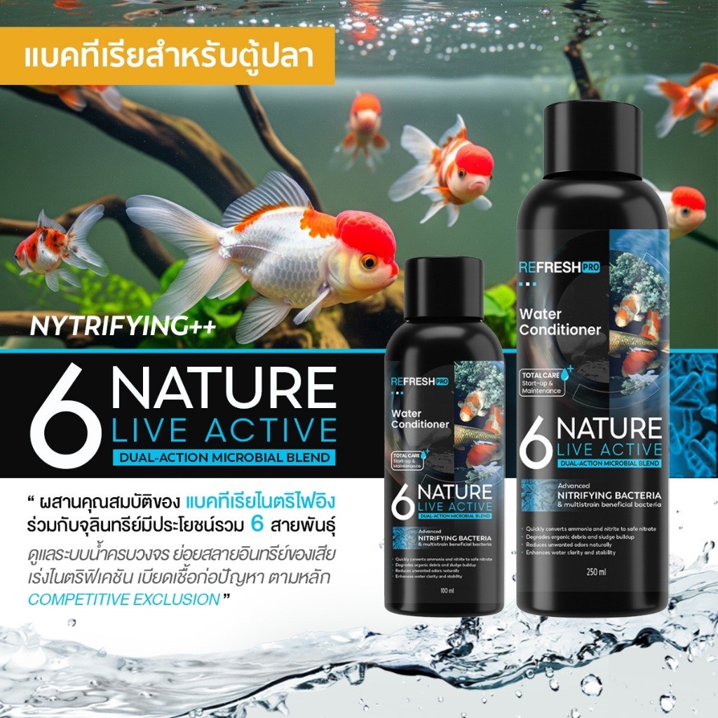 6NATURE จุลินทรีย์บำบัดน้ำ ตู้ปลา Nitrifying + Bacillus 6 สายพันธุ์ น้ำใส ลดกลิ่น ตั้งตู้/บ่อปลา ไม้น้ำ กุ้ง