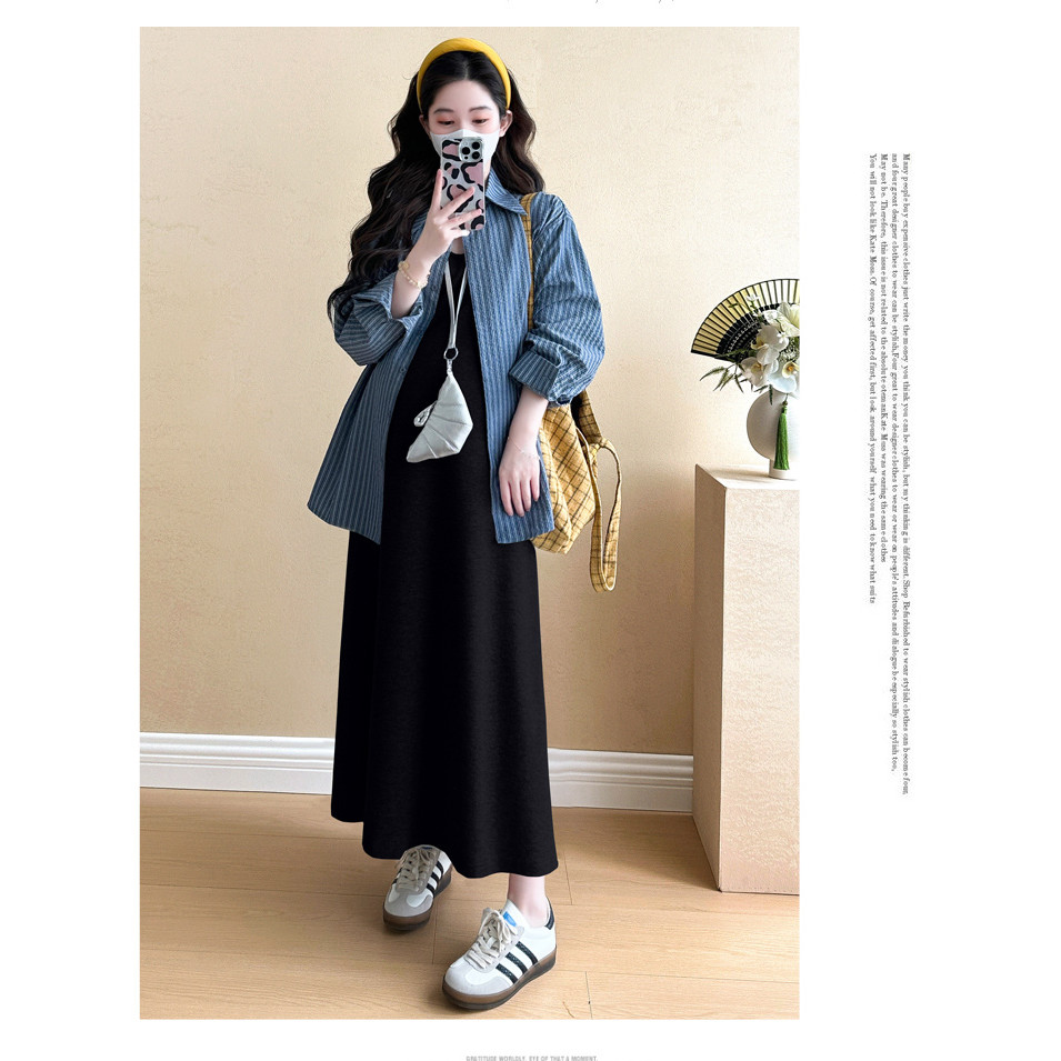 ชุดคลุมท้องลายทางพร้อมเสื้อกั๊กกระโปรง สไตล์ใหม่สำหรับคุณแม่ท้อง - รูปที่ 4