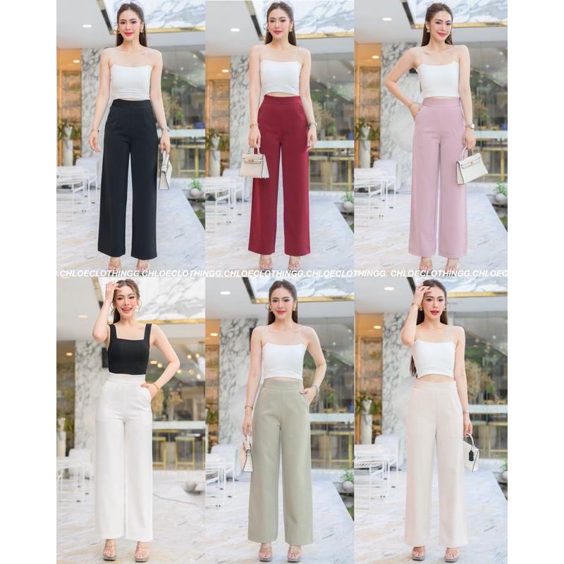 G12 กางเกงผ้าฮานาโกะ ขากระบอกกลาง เอวสูง ซิปข้าง สินค้างานป้าย ไซส์ S-2XL มี 6 สี ผู้หญิง เสื้อผ้า C