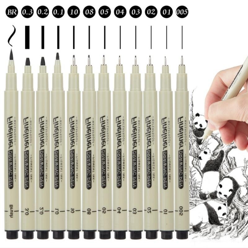 12 ชิ้น/เซ็ตสีดํา Sketch Marker Multi Specification กันน้ํา Quick Drying Sketch ปากกา Manga Drawing 