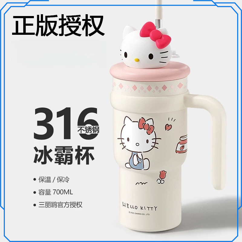 Sanrio Thermos Hello Kitty Cool Nomi Thermos Cup Big Mac Ice Mac Cup ความจุขนาดใหญ่มูลค่าสูง Stitch Straw Water Cup 316 กระติกน้ําร้อนสแตนเลส
