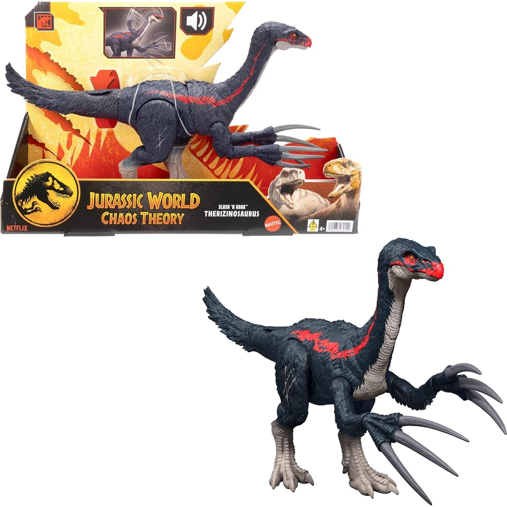 Mattel Jurassic World Chaos Theory Slash N Roar Therizinosaurus Dinosaur Action Figure Toy, Attack C