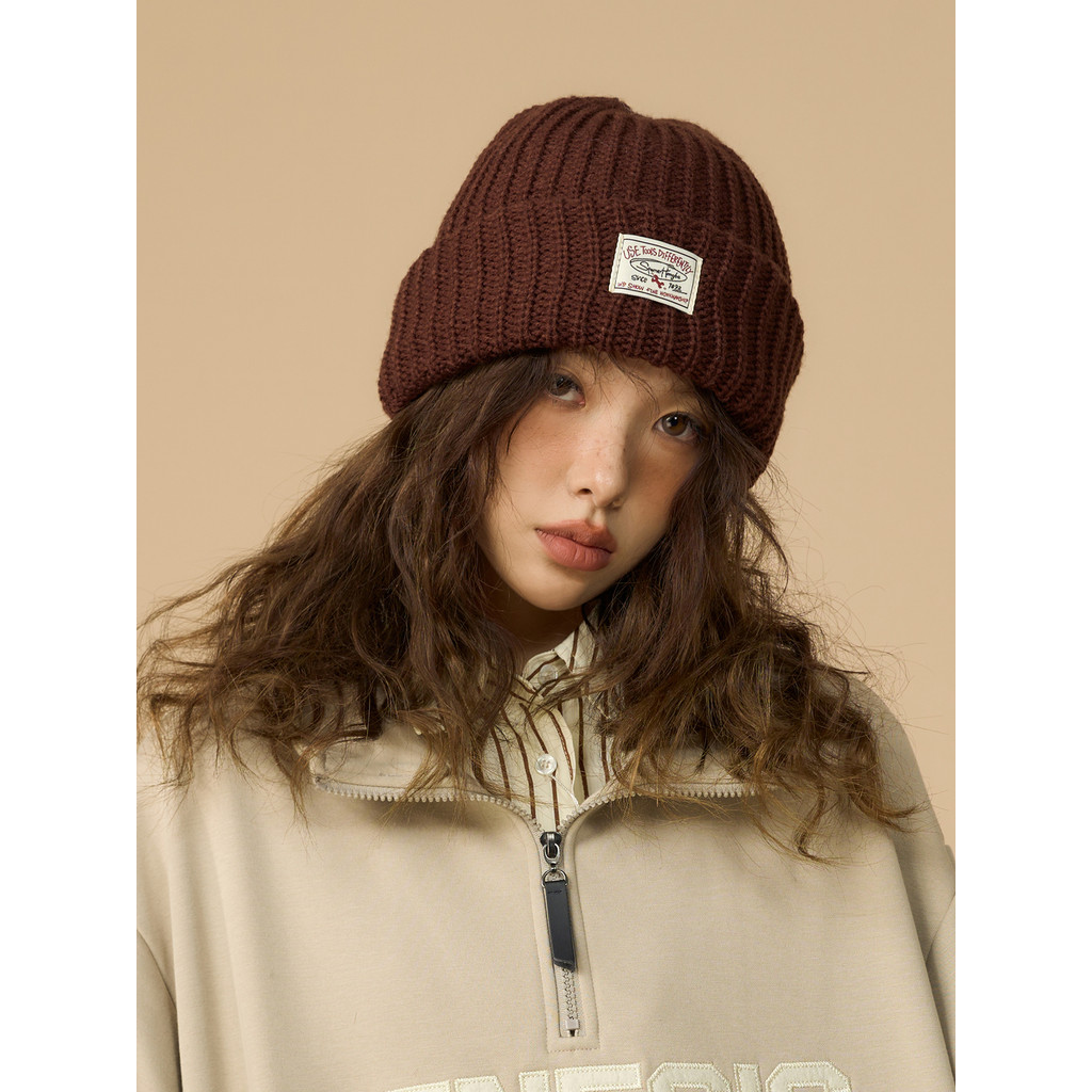 หมวก หมวก emis หมวกเมลลาร์ดสำหรับฤดูใบไม้ร่วงและฤดูหนาวหมวกไหมพรมถักสำหรับผู้หญิงหมวกเย็นสีน้ำตาลกาแ