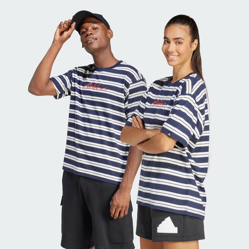 adidas ไลฟ์สไตล์ เสื้อยืดลายทาง Americana Unisex สีน้ำเงิน IN6483
