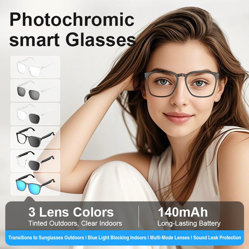 A ai การแปลแว่นตาอัจฉริยะ Photochromic Hands-Free Call Audio แว่นตาขับรถมัลติฟังก์ชั่น 1018