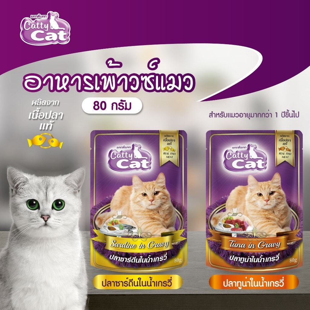 (ยกลัง 48 ซอง) Catty Cat อาหารเปียกแมว 1 ซอง ขนาด 80 กรัม คละรสชาติได้