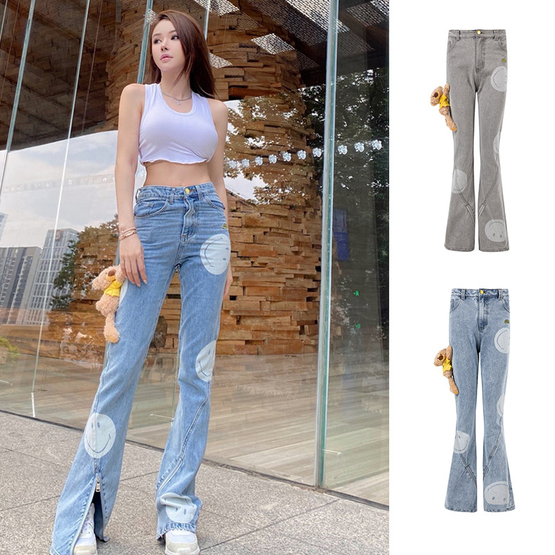 13DE MARZO x Smiley โค-แบรนด์ กางเกงยีนส์ผอมสำหรับผู้หญิง