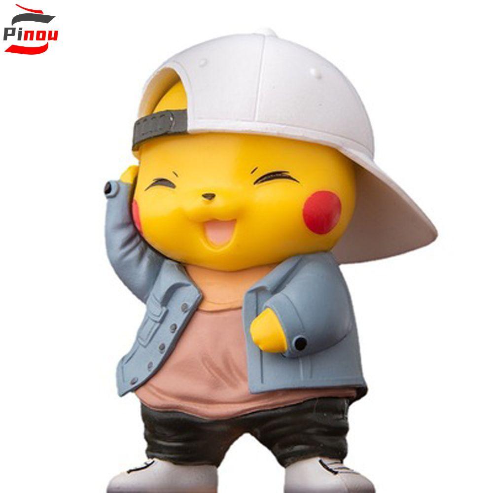 PINOU Pikachu Action Figure สําหรับเด็กตกแต่งรถคอสเพลย์ Pikachu ของเล่น PVC อะนิเมะ Pikachu