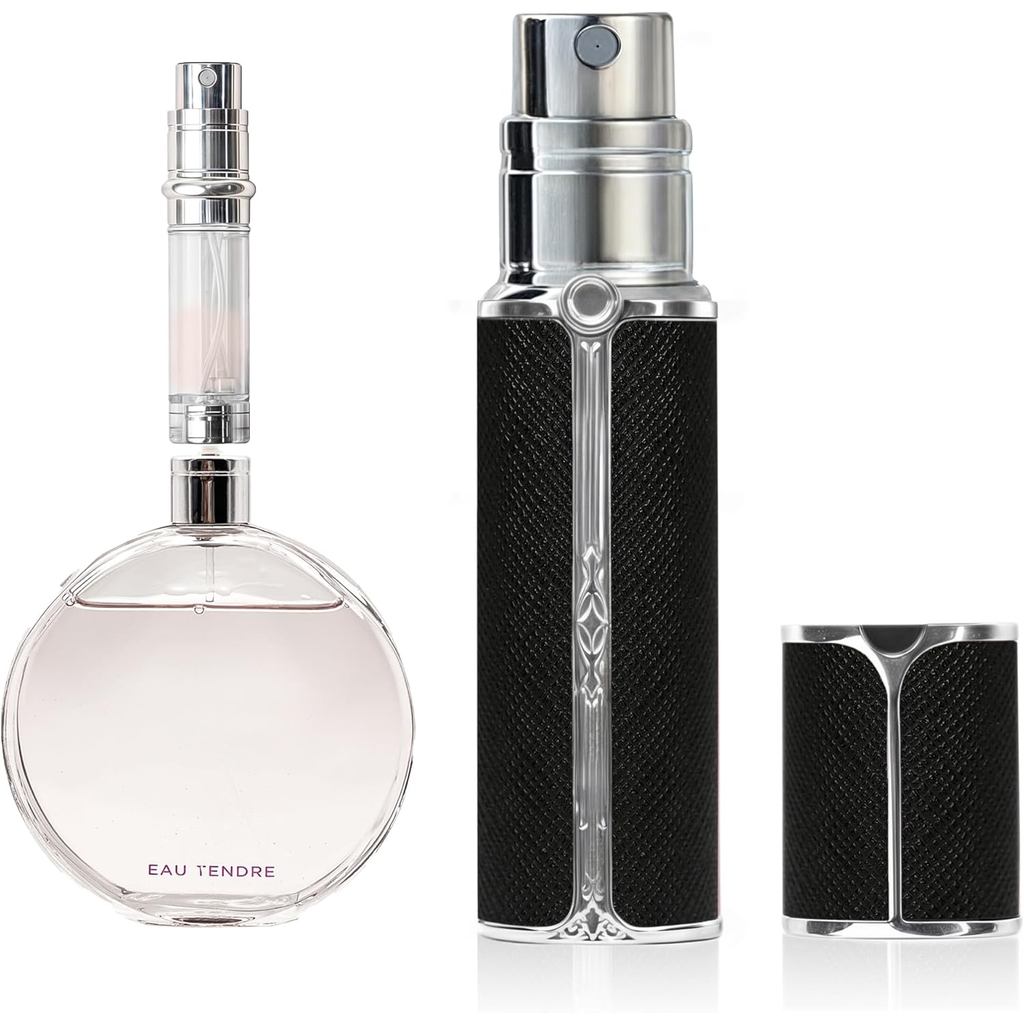 AF00BK Leather Perfume atomiser, 10ml Bottom Fill Travel Perfume Bottle, Refillable Perfume Dispense