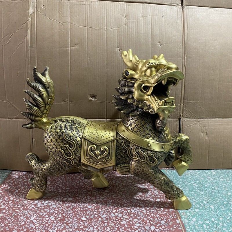 ทองเหลืองขนาดบวก Kirin เครื่องประดับคู่สํานักงาน Store เครื่องประดับตกแต่งทองเหลือง Fire Kirin เครื่