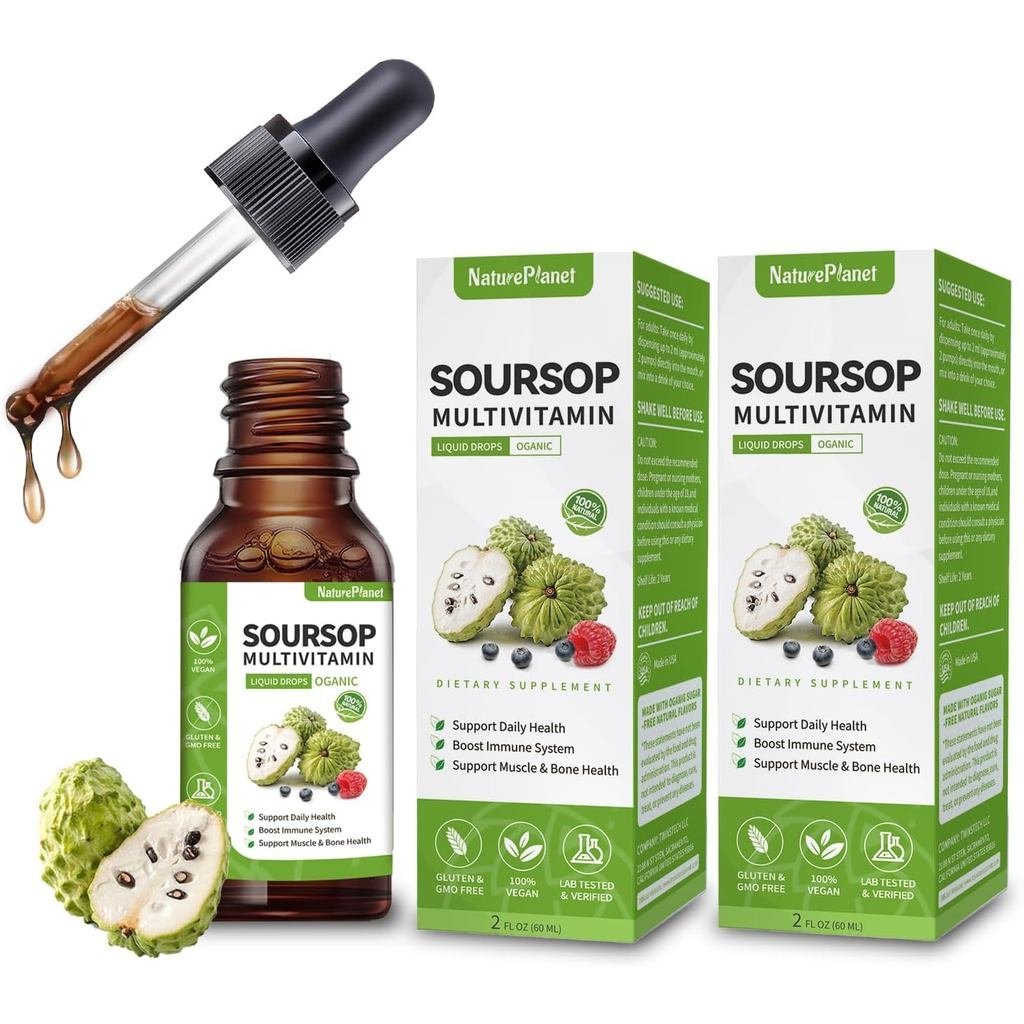 Soursop Bitters Liquid with Vitamin B6, C, D3 Soursop Multivitamin Liquid Drops for Gut Detox Bone H