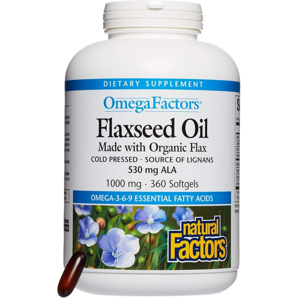 Omega Factors โดย Natural Factors, Flaxseed Oil, รองรับสุขภาพโดยรวมด้วย Omega-3, 6 และ 9 Fatty Acids