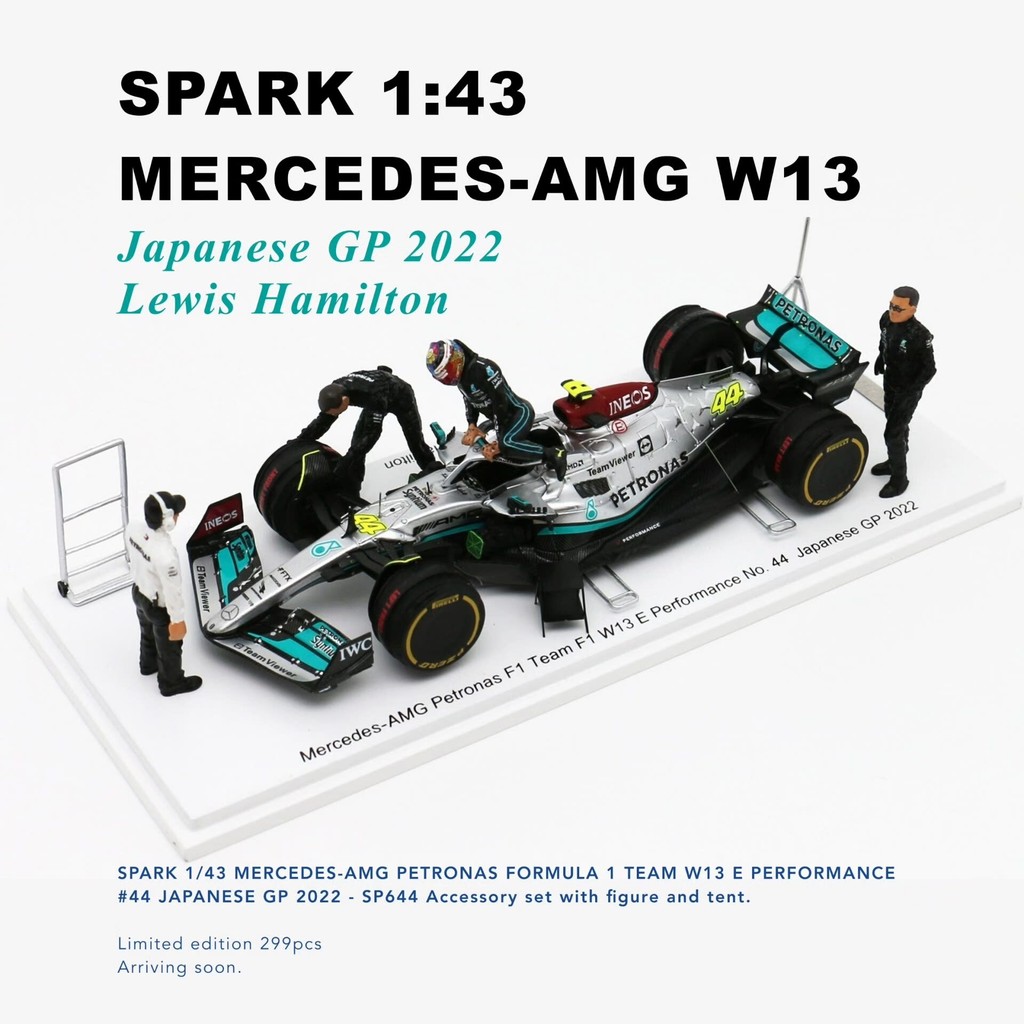 F1 รถแข่งรุ่น 1: 43 SPARK Mercedes Benz W13 Hamilton Japan Station Rainbow Helmet Doll Scene Special