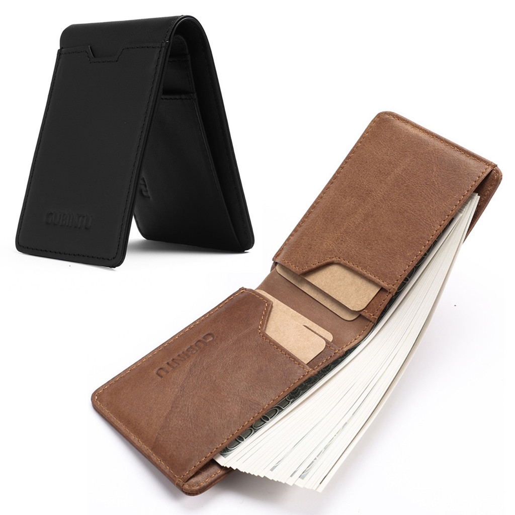 ใหม่ Minimalist ของแท้หนัง Mens กระเป๋าสตางค์ Slim Vintage Blocking ผู้ถือบัตร Anti บางบัตรเครดิต Man