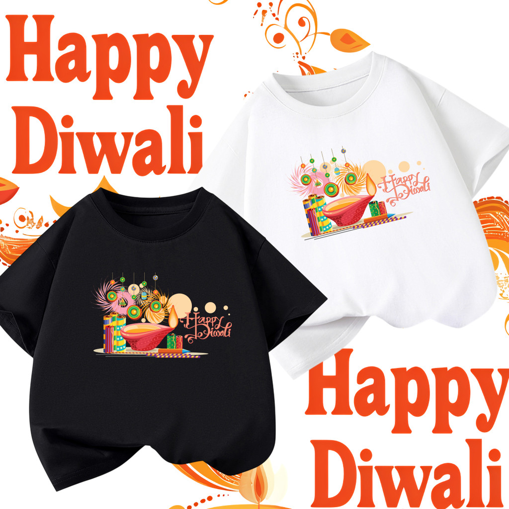 Diwali เสื้อยืด Happy Diwali Festival of Lights เสื้อยืดลําลองแฟชั่น 100% cotton สำหรับผู้ชายและผู้ห