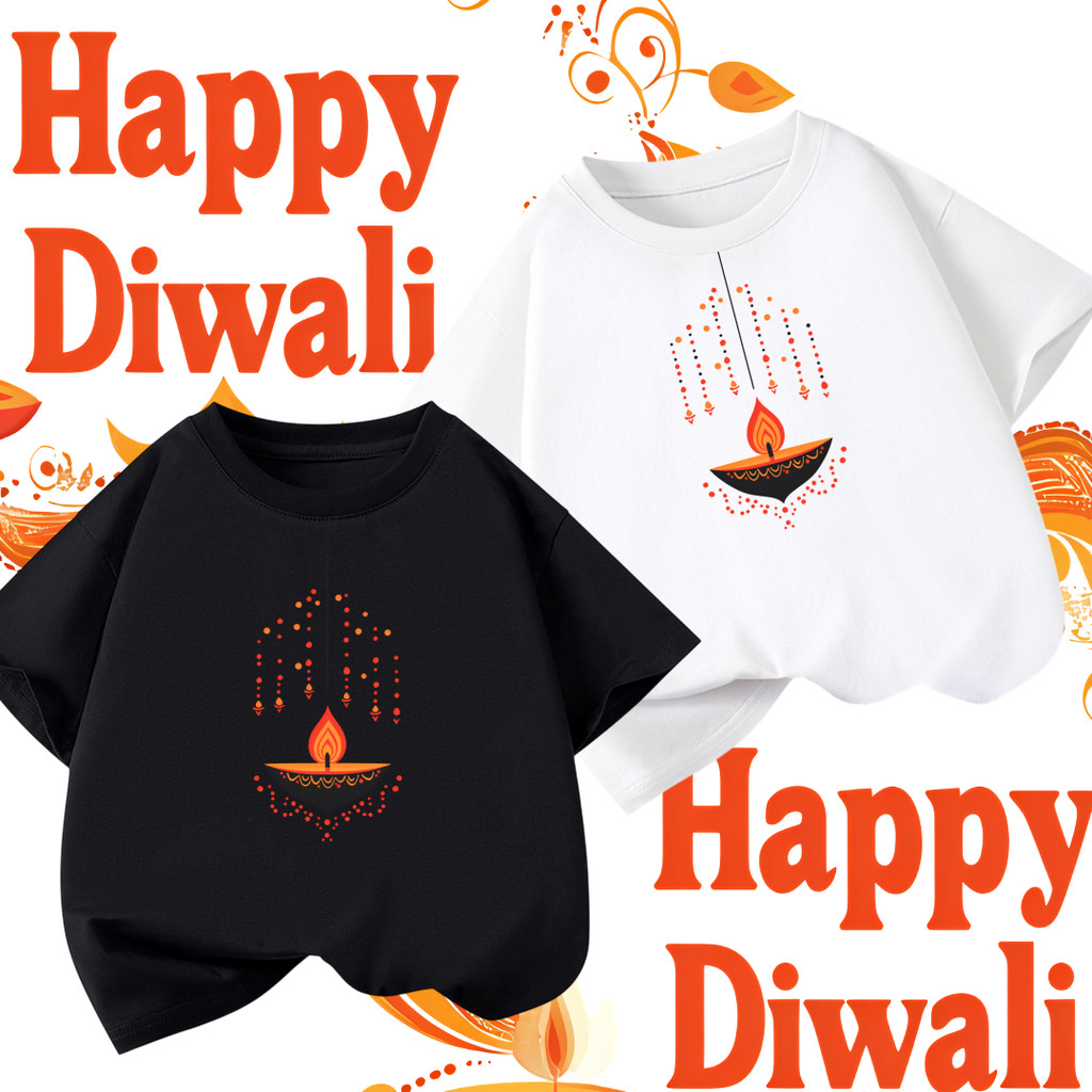Diwali เสื้อยืด Happy Diwali Festival of Lights เสื้อยืดลําลองแฟชั่น 100% cotton สำหรับผู้ชายและผู้ห