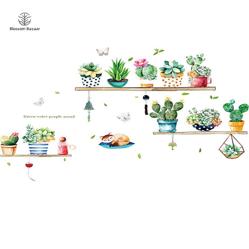 Cactus Potted จาก Blossom Bazaar สติกเกอร์ติดผนังสำหรับห้องนั่งเล่นและห้องนอน