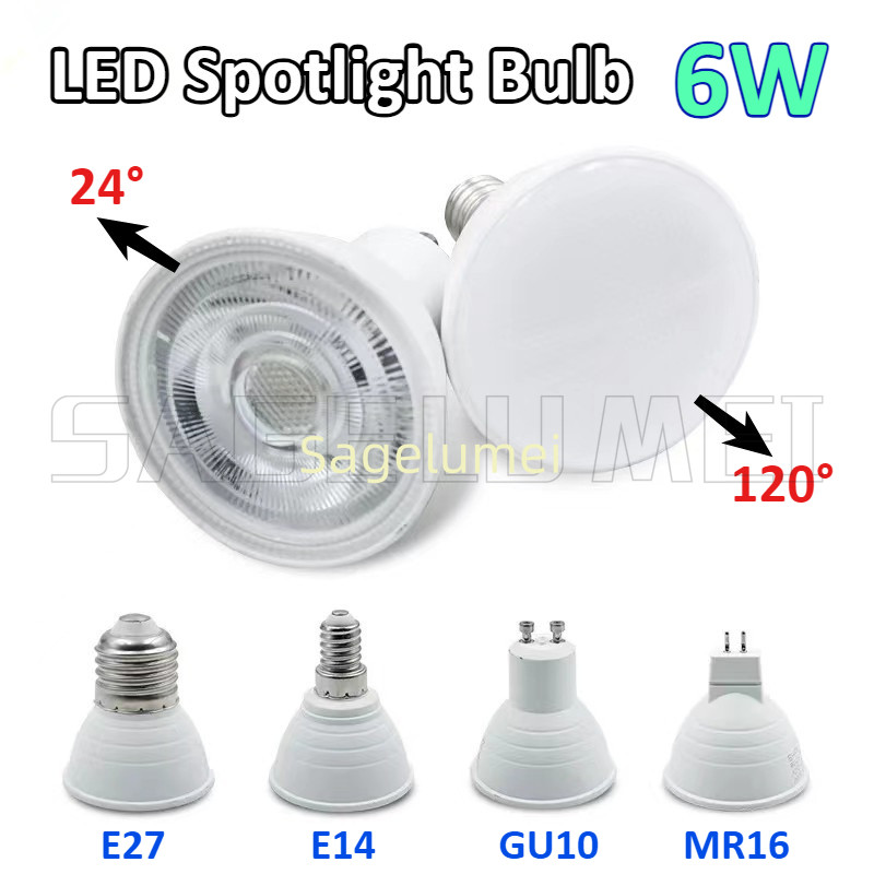 1/2/4PCS LED Spotlight หลอดไฟ E27 E14 MR16 GU10 AC220V 6W 24/120 องศา Beam มุมสูง Lumen ในร่ม LED ปร