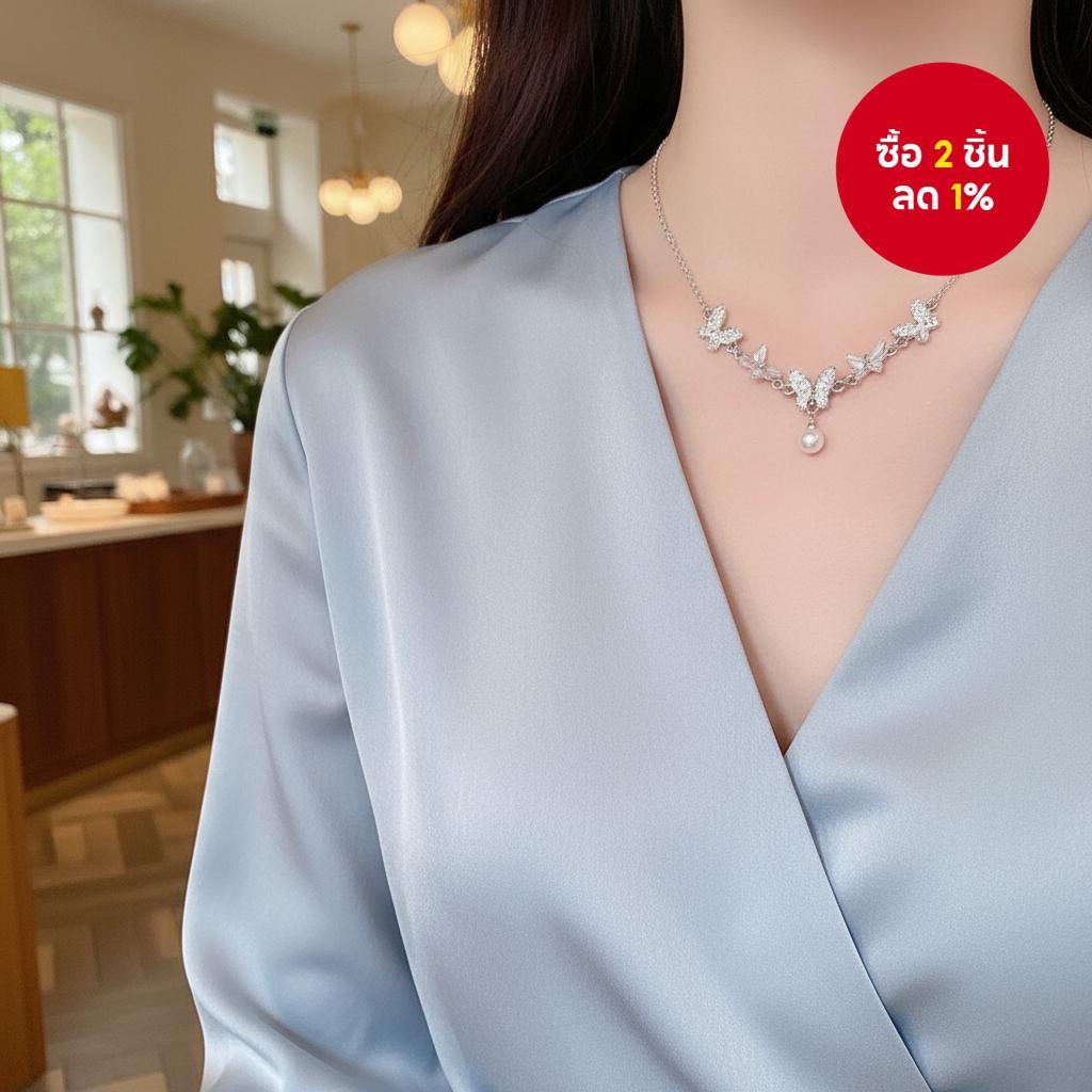 สร้อยคอจี้ผีเสื้อไข่มุกผู้หญิง VMI Kols ทันสมัยเครื่องประดับสุดชิค TDD 334