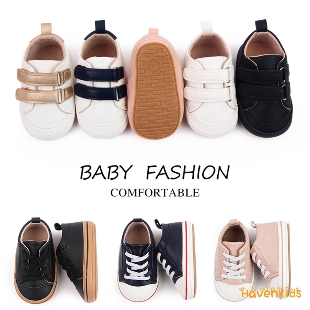 HaK-ทารกเด็กทารกเด็กผู้หญิงรองเท้าแตะรองเท้าผ้าใบสีทึบ/สีContrast PU หนัง Anti-Slip Sole Prewalker First Walker รองเท้า 0-18 เดือน