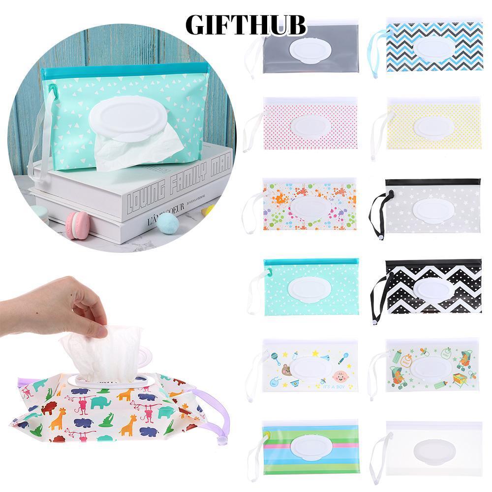 LULLABY กระเป๋าทิชชู่เปียก, กระเป๋าเครื่องสําอางฝาพับแบบ Snap-Strap, อุปกรณ์รถเข็นเด็กแบบพกพาน่ารัก 