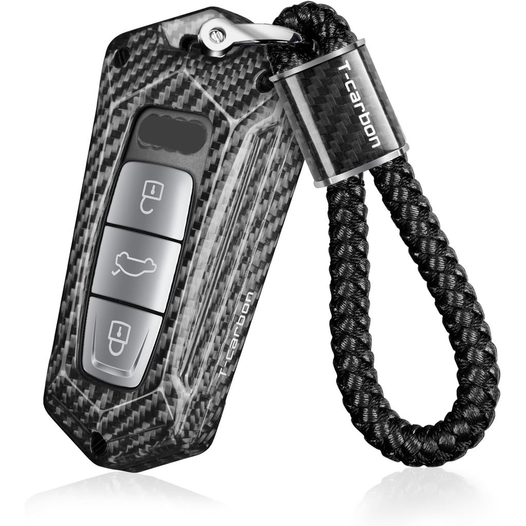 T-carbon Key Fob พร้อมพวงกุญแจเหมาะกับ Audi S5 SQ5 RS5 2019-2025; Glass Fiber Key Case Shell Protect