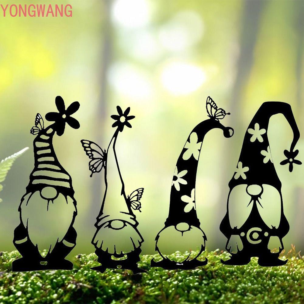 YONGWANG66ZX Gnome ป้าย, 2D Acrylic Garden Gnomes Stake, Gnome Silhouette Hollow Out สาขาสีดํา Gnome