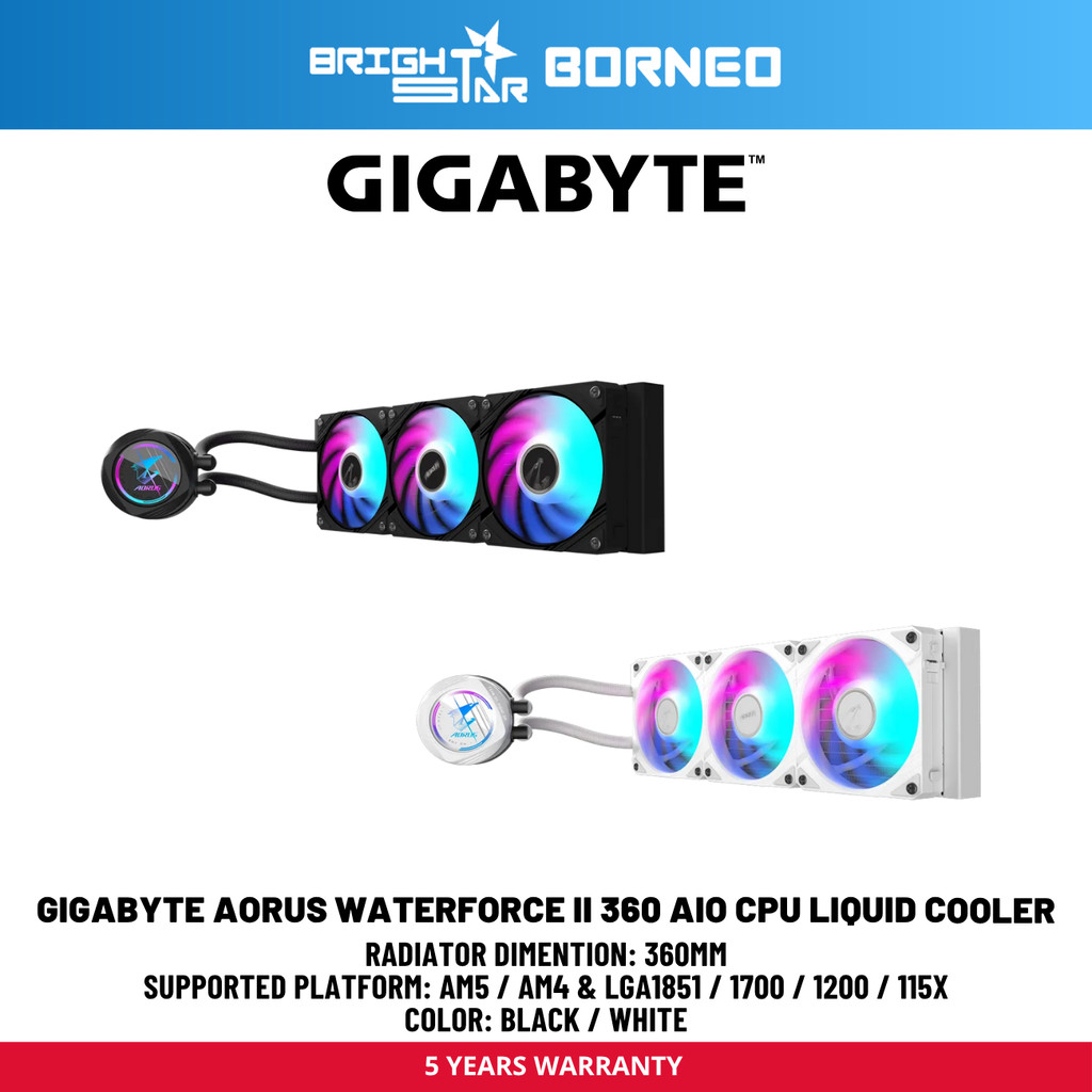 GIGABYTE AORUS Waterforce II 360 AIO CPU Liquid Cooler - สีดํา/ขาว