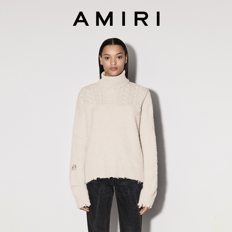 AMIRI ฤดูหนาว 2022 เสื้อกันหนาวผู้หญิง แบบคอเต่า ทำจากแคชเมียร์