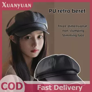 XUAN Vintage Rivet Beret Harajuku Y2K สาว Gothic Lolita หนังสีดํา Dark Face เปิดเผยแบน Newsboy หมวก Beret TH