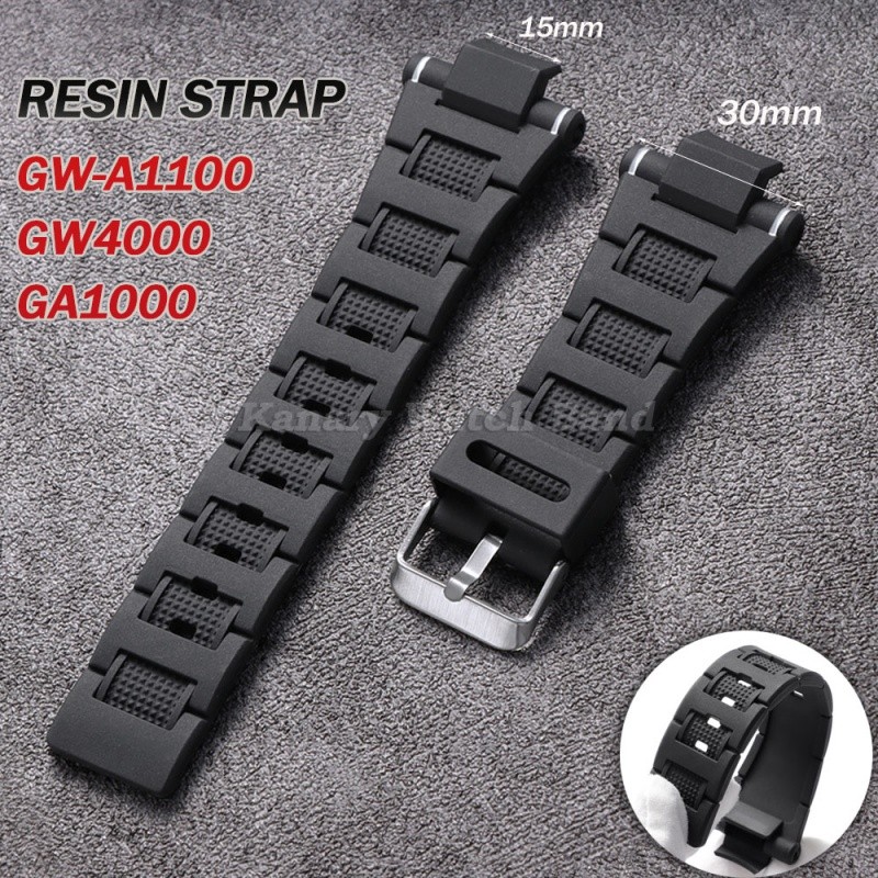สายนาฬิกาซิลิโคนเรซิ่น 15 มม.ความกว้างนูนสําหรับ Casio G-Shock GW-A1100 GW4000 GA1000 กีฬายางกันน้ํานาฬิกาผู้ชายผู้หญิง Wristbelt สร้อยข้อมือ