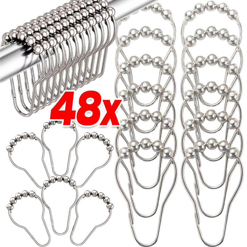 12/24/48 ชิ้นม่านอาบน้ํา Rollerball Hooks - ห่วงมะระแขวนอุปกรณ์ห้องน้ํา