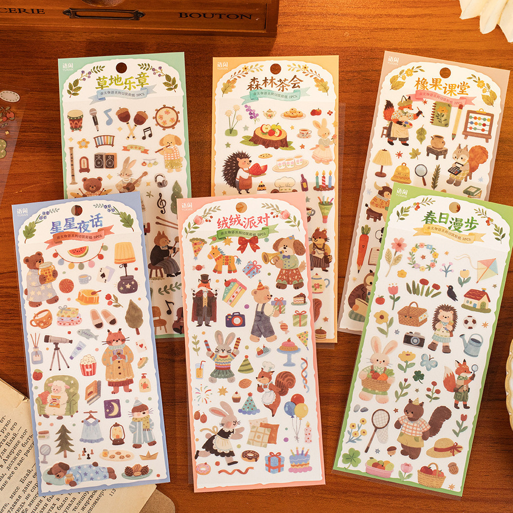 น่ารักสัตว์ป่าสติกเกอร์ 2 แผ่นสติกเกอร์สมุดภาพ Kawaii สติกเกอร์สําหรับสมุดภาพ Journal Planner ขวดแล็ปท็อปตกแต่ง