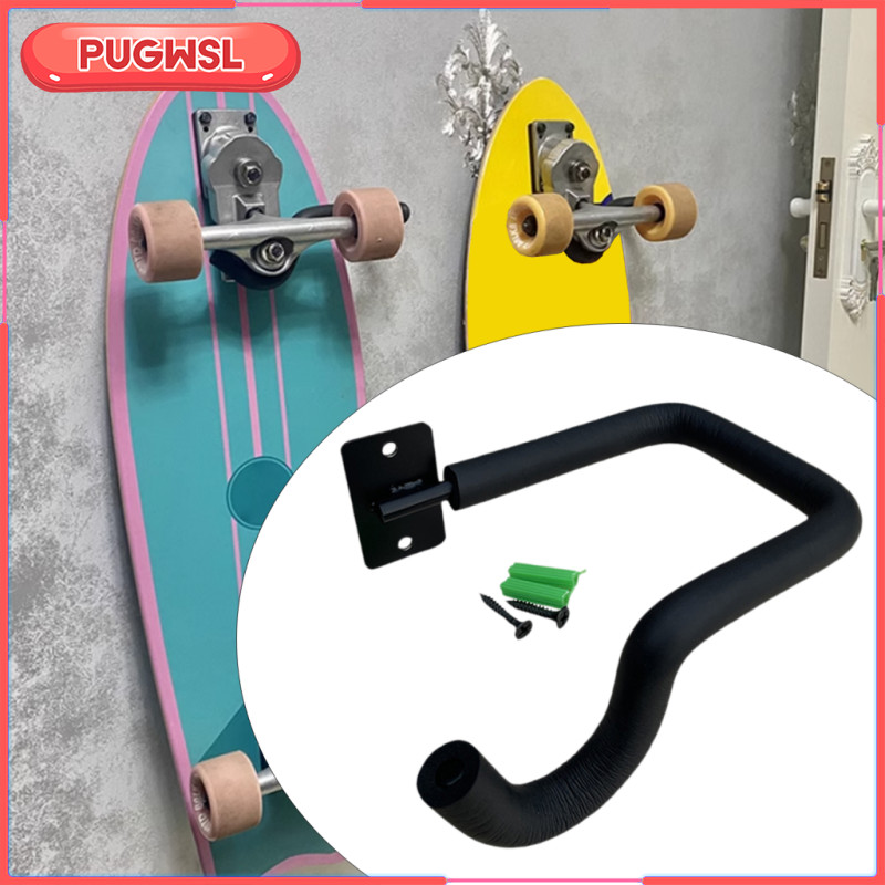 สเก็ตบอร์ด-hooks แน่นอนบนผนังแบบประหยัด ทำจากโลหะ มีที่จัดเก็บและแสดงของสองช่อง