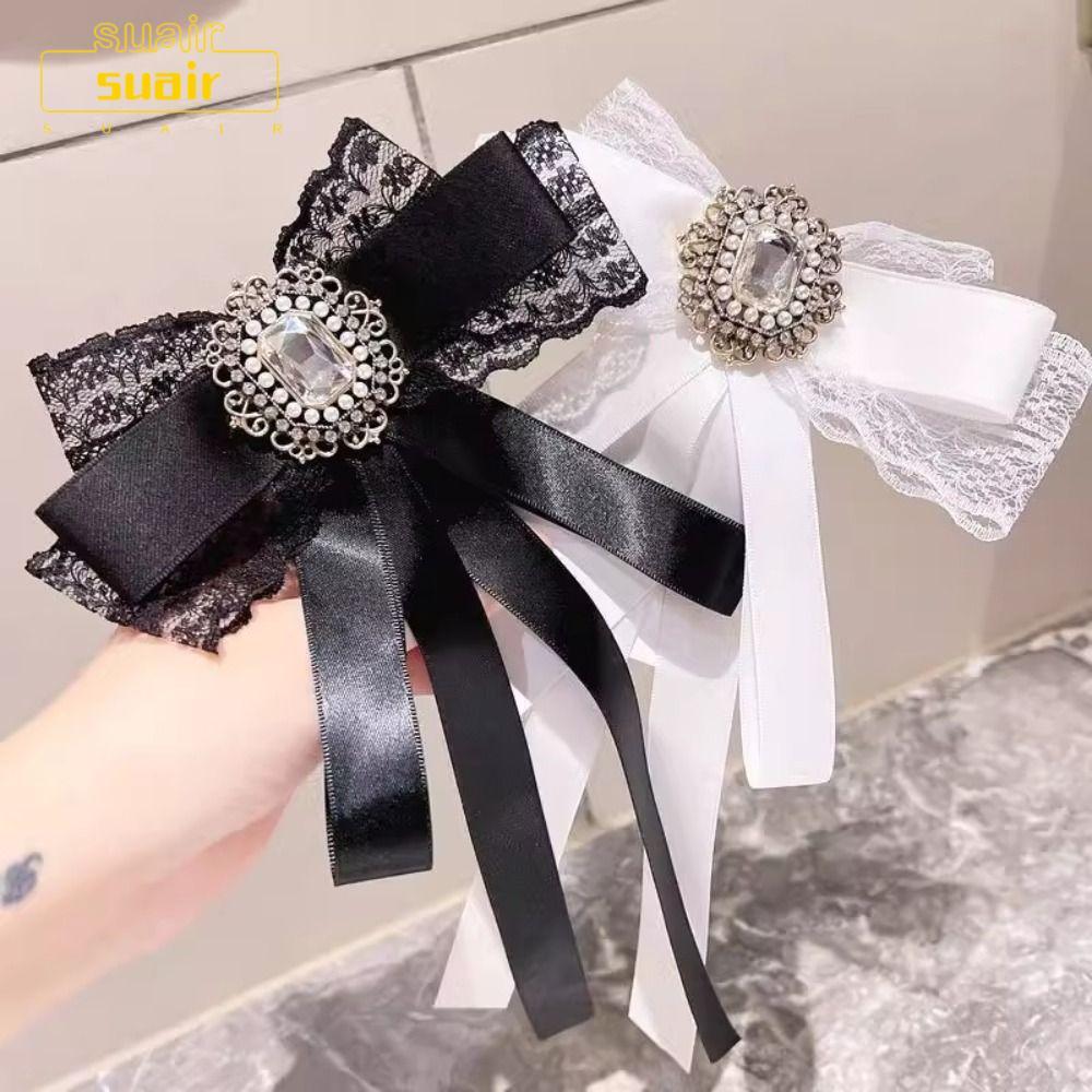 เข็มกลัดสีดำ แบบโบว์ กับคริสตัล Rhinestone ริบบิ้นสีดำ สำหรับงานศพและสวมใส่ในโอกาสที่ไว้อาลัย