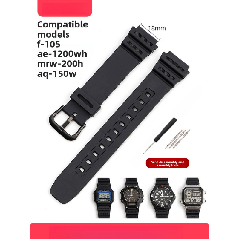 18 มม.สําหรับ F-105/AE-1200WH/MRW-200H/AQ-150W สายซิลิโคนสบาย Band วัสดุยางนุ่มสายรัดข้อมือ