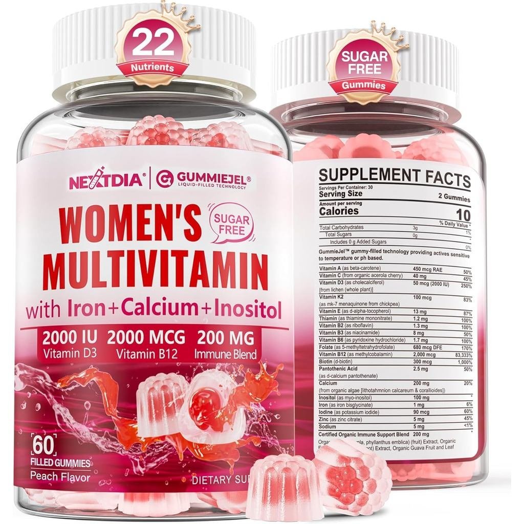 Methylated Multivitamin for Women Gummies, Calcium, D3 K2, Methylfolate & B12, Inositol, Daily Vitam