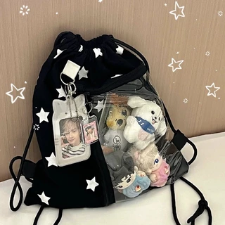 COD กระเป๋าสะพายคู่ Drawstring (ไม่รวมตุ๊กตา) ความจุขนาดใหญ่ พิมพ์ดาว กระเป๋าเป้สะพายหลัง Drawstring