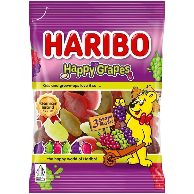 ฮาริโบ้แฮปปี้เกรป 80กรัม Haribo Happy Grapes 80g. [หมายเลขบาร์โค้ด 8691216098091 ]