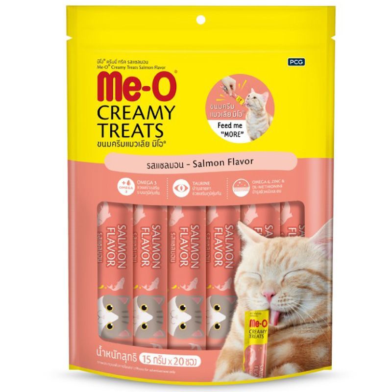 มีโอครีมมี่ทรีตขนมแมวเลียรสแซลมอน 15ก แพค 20 Me O Creammy Treat Salmon Flavor 15g pack 20 [8850477015753 ]