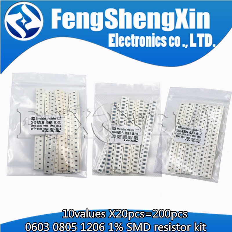 10 ค่า X20pcs = 200 ชิ้น 0603 0805 1206 1% SMD ตัวต้านทานชุดสารพัน 1R00 R820 R750 R620 R500 R470 R33