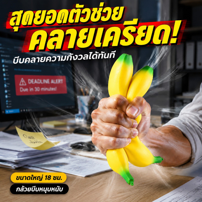 นุ่มหนึบจับถนัดมือ กล้วยบีบคลายเครียดเด้งช้า ของเล่นกล้วยสมจริงทรงใหญ่ สำหรับผู้ใหญ่ บีบมันมือ เล่นเพลิน เป็นของขวัญฮาๆ