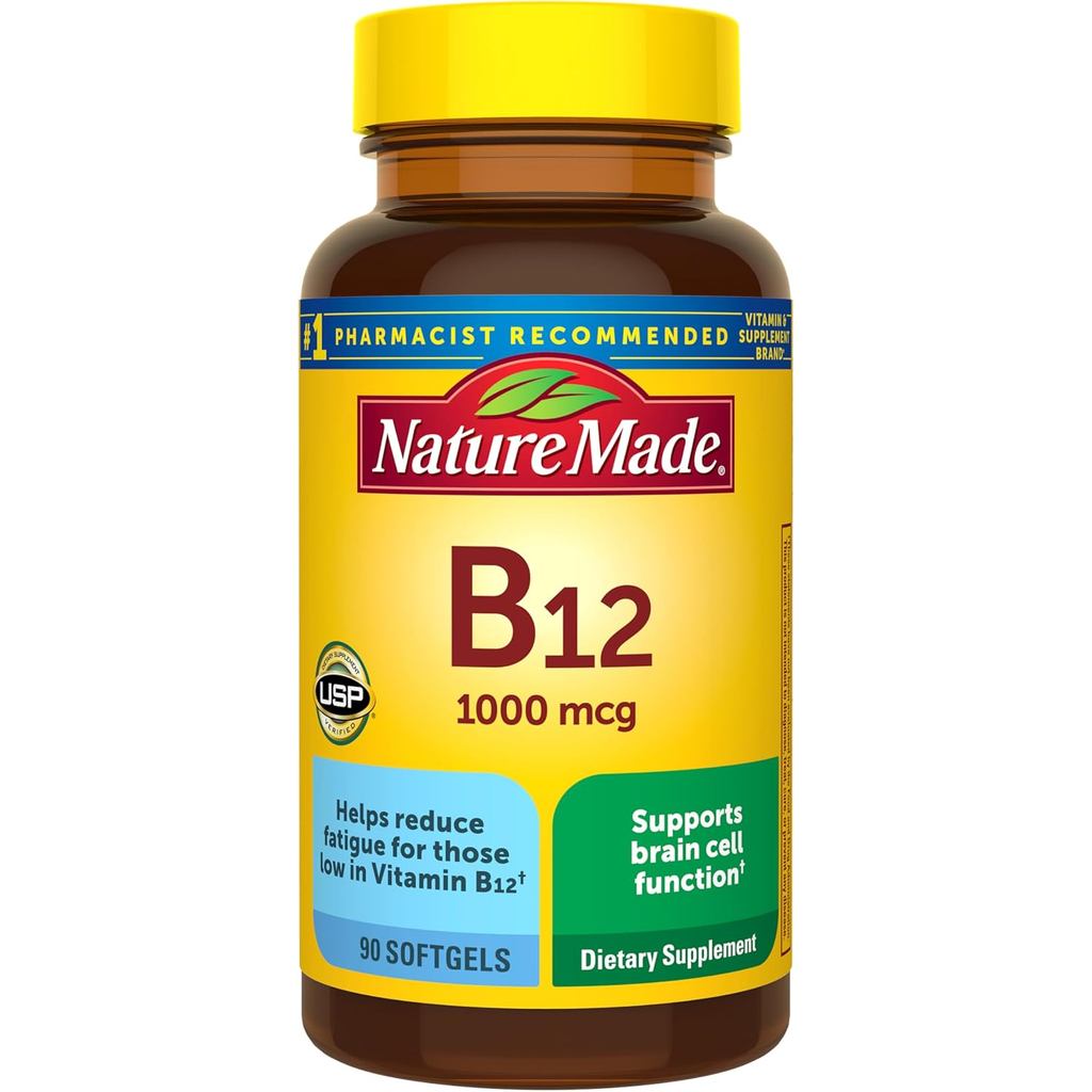 Nature Made วิตามิน B12 1000 mcg, ผลิตภัณฑ์เสริมอาหารสําหรับการสนับสนุนการเผาผลาญพลังงาน, วิตามิน B1