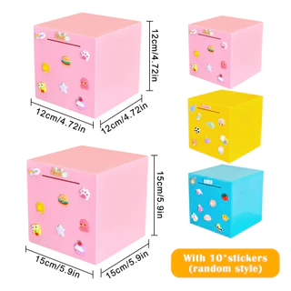 กระปุกออมสินหยอดได้อย่างเดียว วัสดุ ABS แข็งแรง 2 ขนาด S L พร้อมสติ๊กเกอร์ DIY ของขวัญวันเกิด